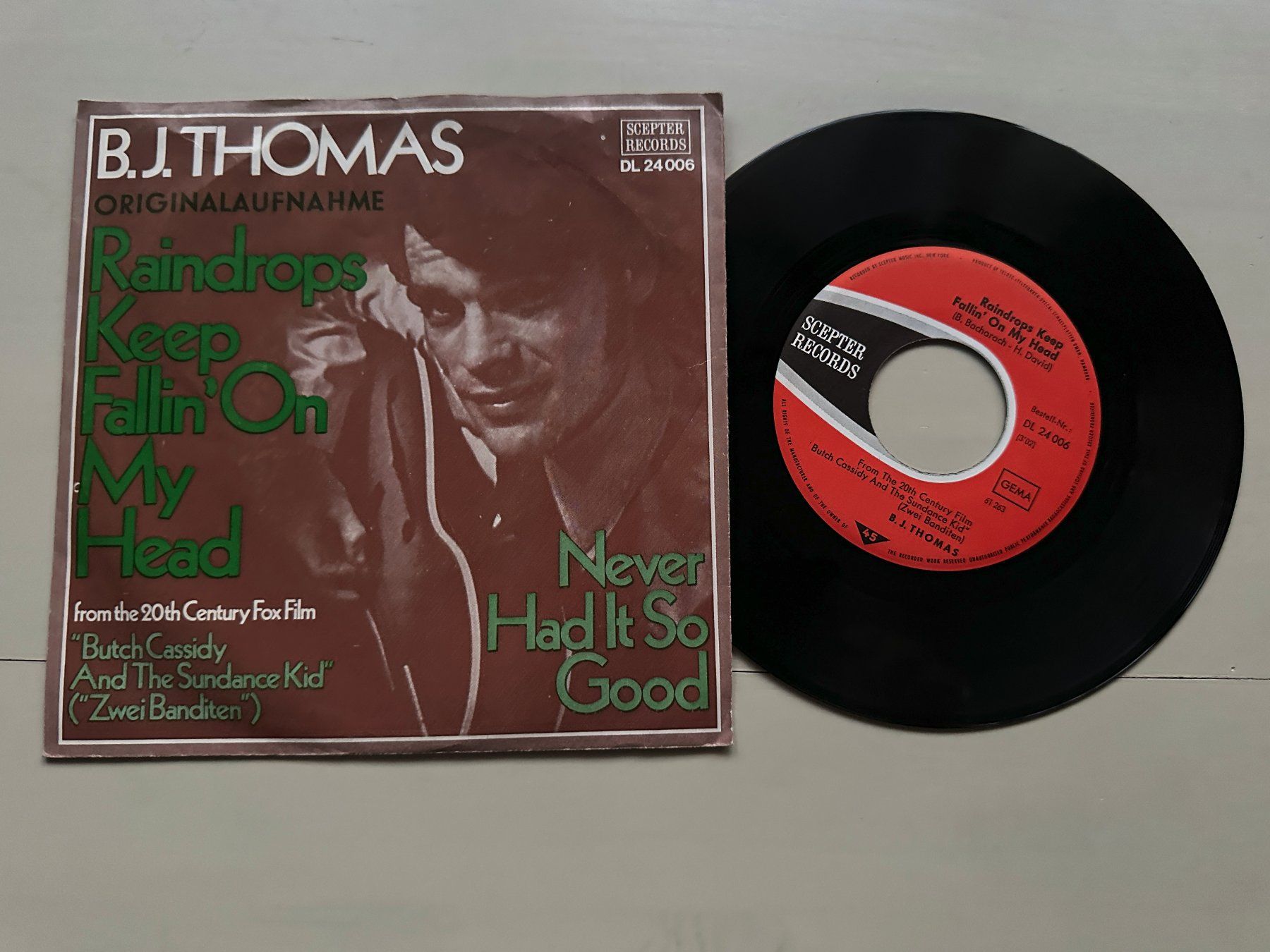 Vinyles: B.J. THOMAS  rare Raindrops keep falli on my head Single – D'occasion à Basel par Partridge