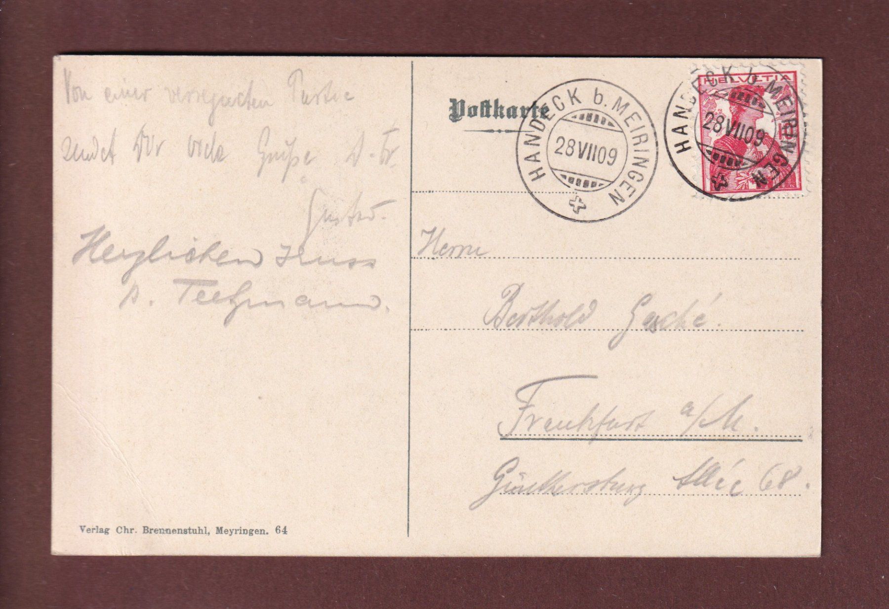 Cartoline postali: Grimselstrasse - HANDECKFALL - 1909 – Usato da Pully venduto da nicecards 1