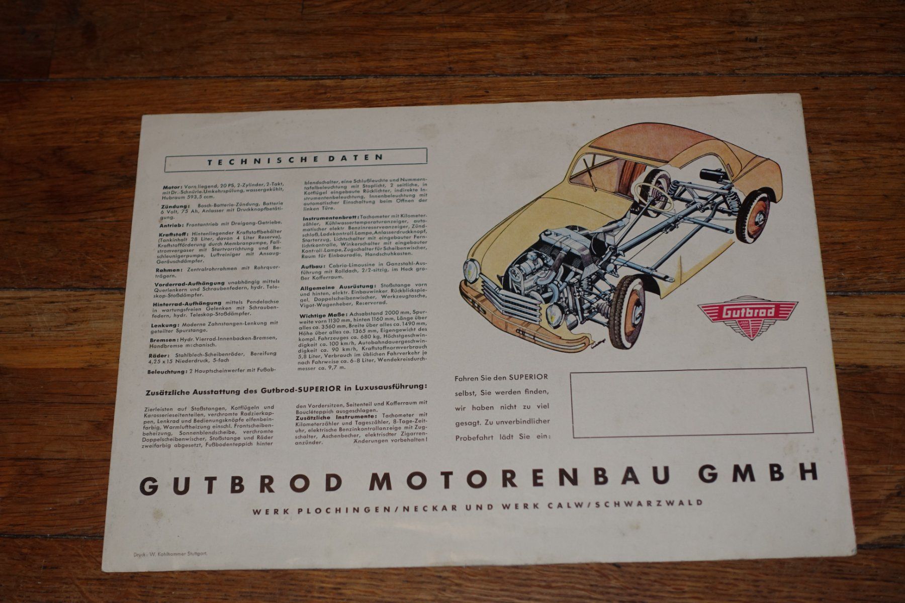 Sonstiges zum Sammeln & Seltenes: GUTBROD SUPERIOR  BROCHURE  OLDTIMER  VINTAGE – Gebraucht aus Bellevue von  5
