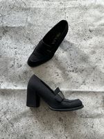 PRADA Black Loafers Heels, Size 35.5 - Perfect for Fall!