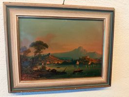 Romantische Seelandschaft I um 1840 auf Kupferblech gemalt