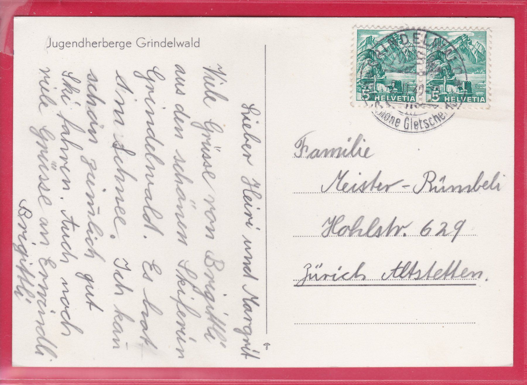 Cartoline postali: GRINDELWALD, JUGENDHERBERGE, 2.2.1949 – Usato da Oberrieden venduto da Gebirgsstelze 1