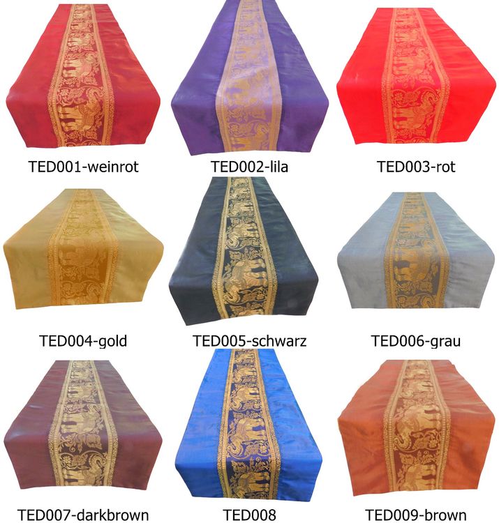 Elefanten-Tischläufer Aus Thai-Seide – 150 Cm Lang, 33 Cm Breit, Maschinenwaschbar (verschiedene Farben)