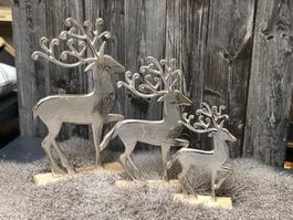 Hirsch aus Aluminium/Holz/Deko/Weihnachten/Neu/OVP