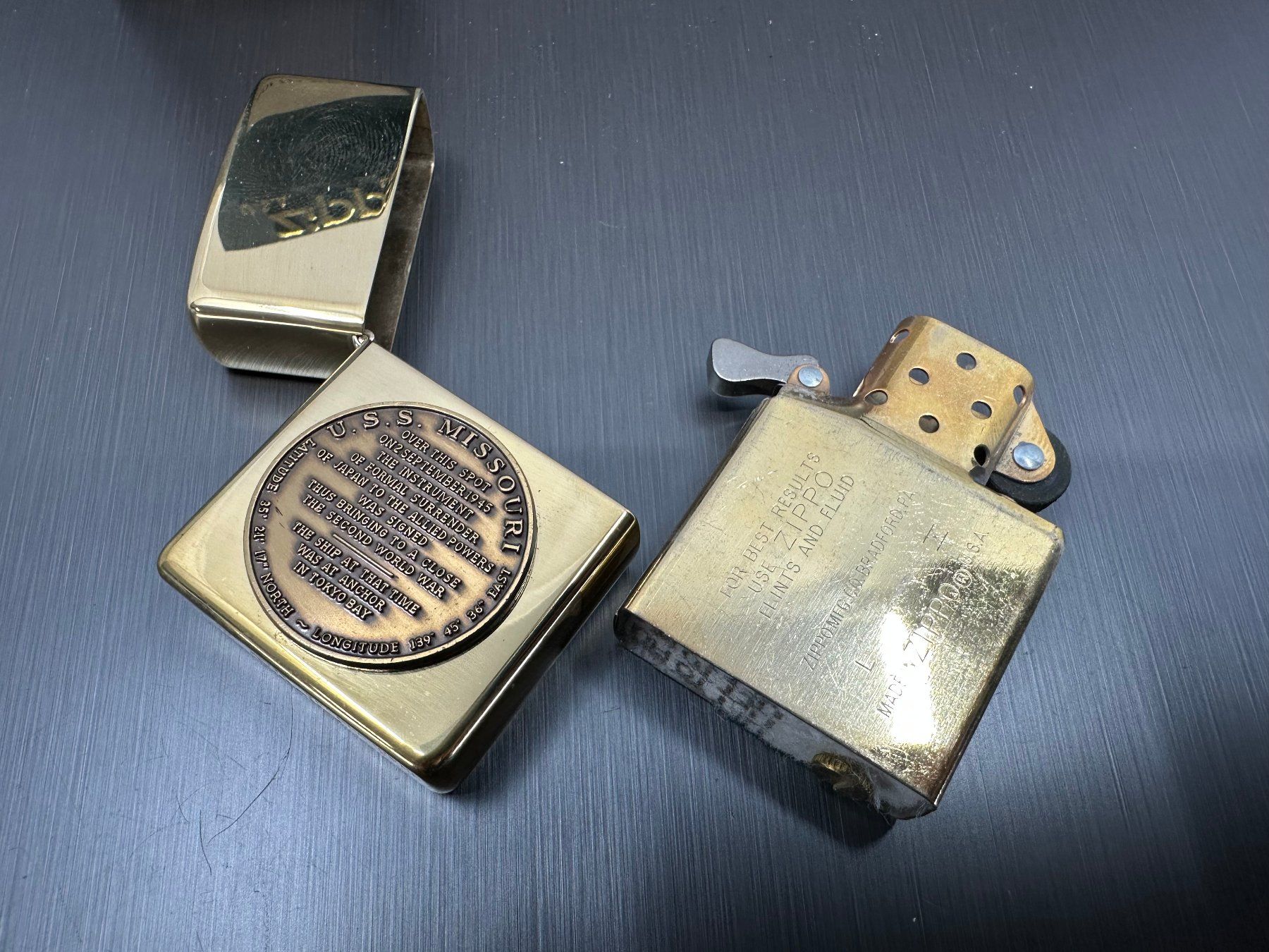Zippo Accendini: Zippo U.S.S. Missouri, Solid Brass   Unbenutztes Feuerzeug – Usato da Arisdorf venduto da Liquidus 4