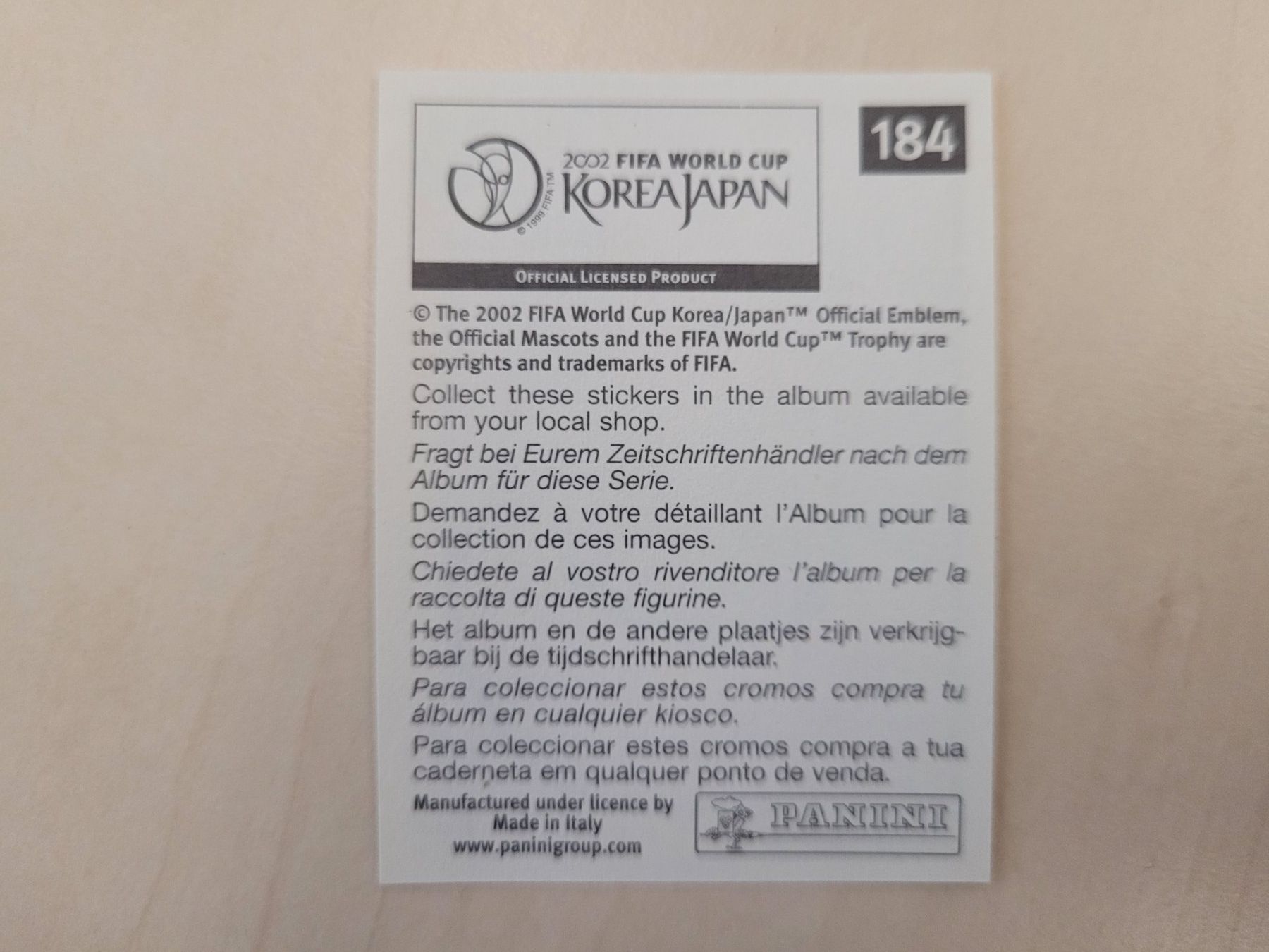 Panini Carte collezionabili: Panini Sticker RONALDO  WM 2002 - Nummer 184 – Usato da Nürensdorf venduto da spartacus64 1