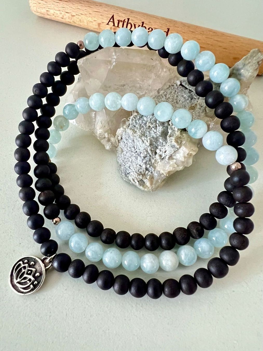 Colliers: Aquamarin Onyx Kette oder Armband mit Silber Lotus - 54cm – D'occasion à Ruswil par artbyhand 3
