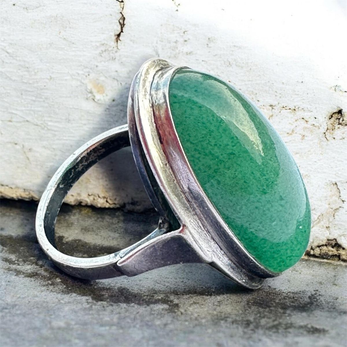 Anelli: 800 Silber Vintage-Ring mit grünem Cabochon – Usato da Nebikon venduto da Vanessa2003