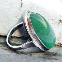 800 Silber Vintage-Ring mit grünem Cabochon
