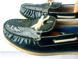 TOMMY HILFIGER MOKASSINS SCHUHE 38  LEDER GRÜN SLIPPER TOP