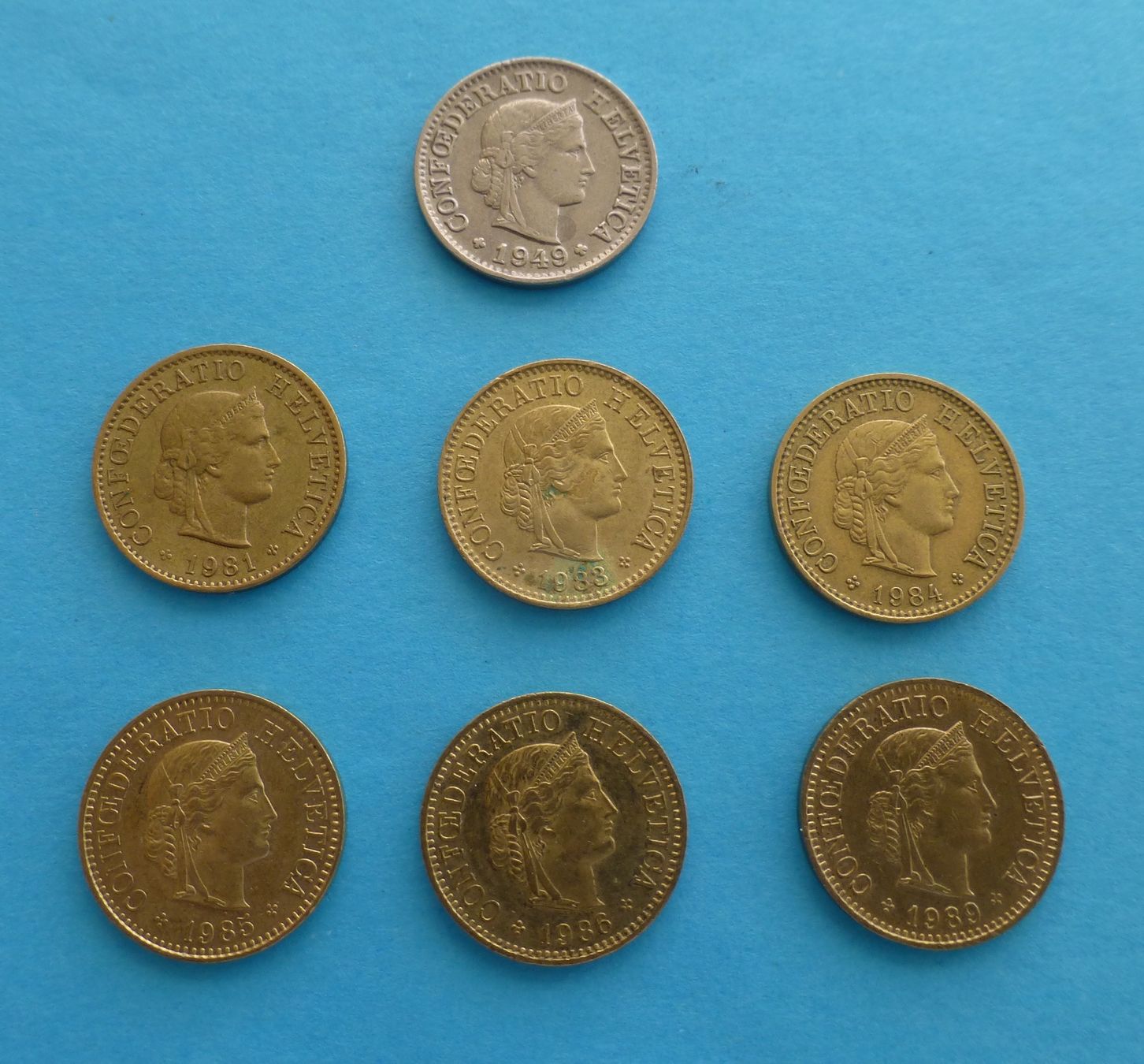 Tutti le monete: 5 Rappen, Set zu 7 Stück – Usato da Niederglatt ZH venduto da Viktor1949