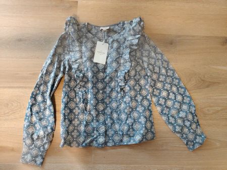 Sezane Bluse Lochstickerei Graublau, Gr. 38, neu