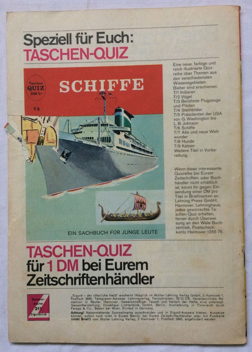 Fumetti: SIGURD - DER RITTERLICHE HELD - Nr.211 – Usato da Schaffhausen venduto da durruti 3