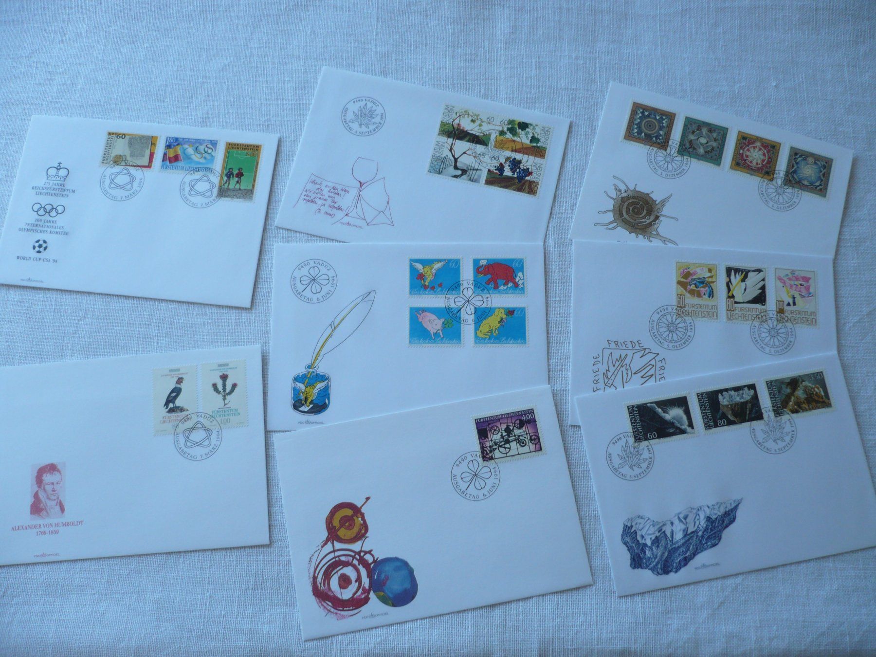 Tutti i francobolli: FL 1994 Neuausgaben 8 FDC – Usato da Zürich venduto da saltandpepper008