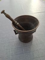 Mörser mit Stössel, Antik, Messing, 12 cm hoch, DM 12.5 cm