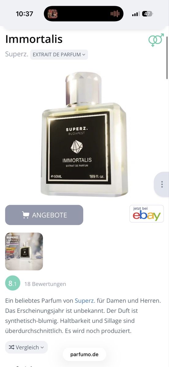 Profumi & Eau de Toilette: Superz. Budapest - Immortalis 50ml Extrait de Parfum – Usato da Romanshorn venduto da jannishko 3