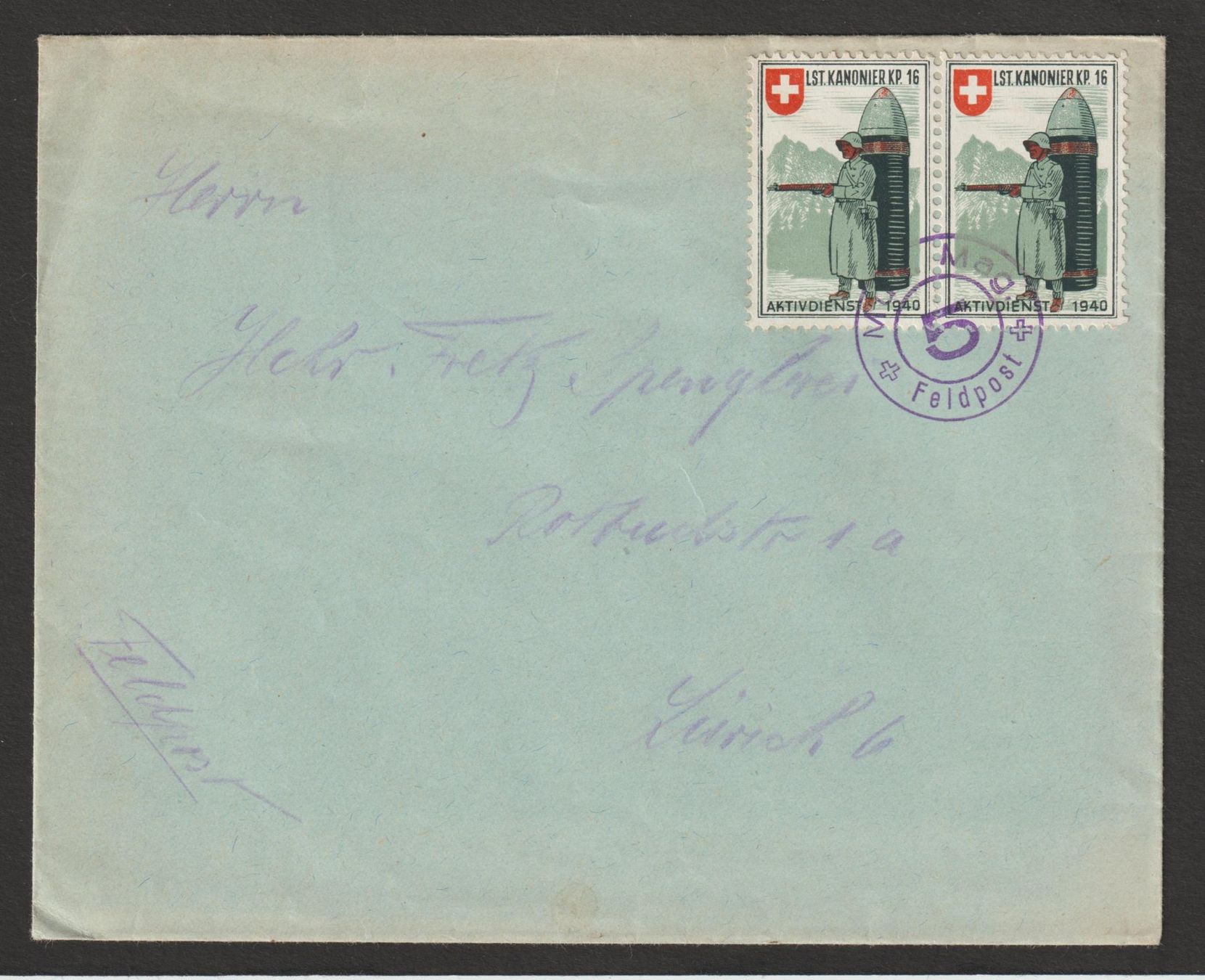 Alle Briefmarken: Artillerie Nr. 110/1 Paar Brief – Gebraucht aus Siebnen von Fstaehli
