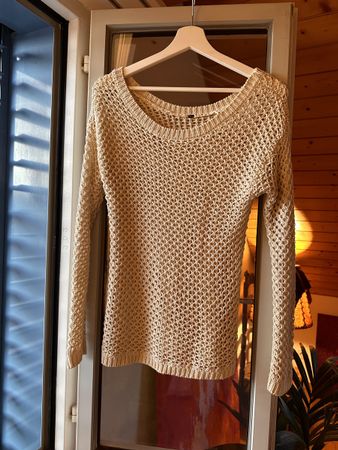Beige Knitted Sweater, Open Mesh, Boho Style, Size M