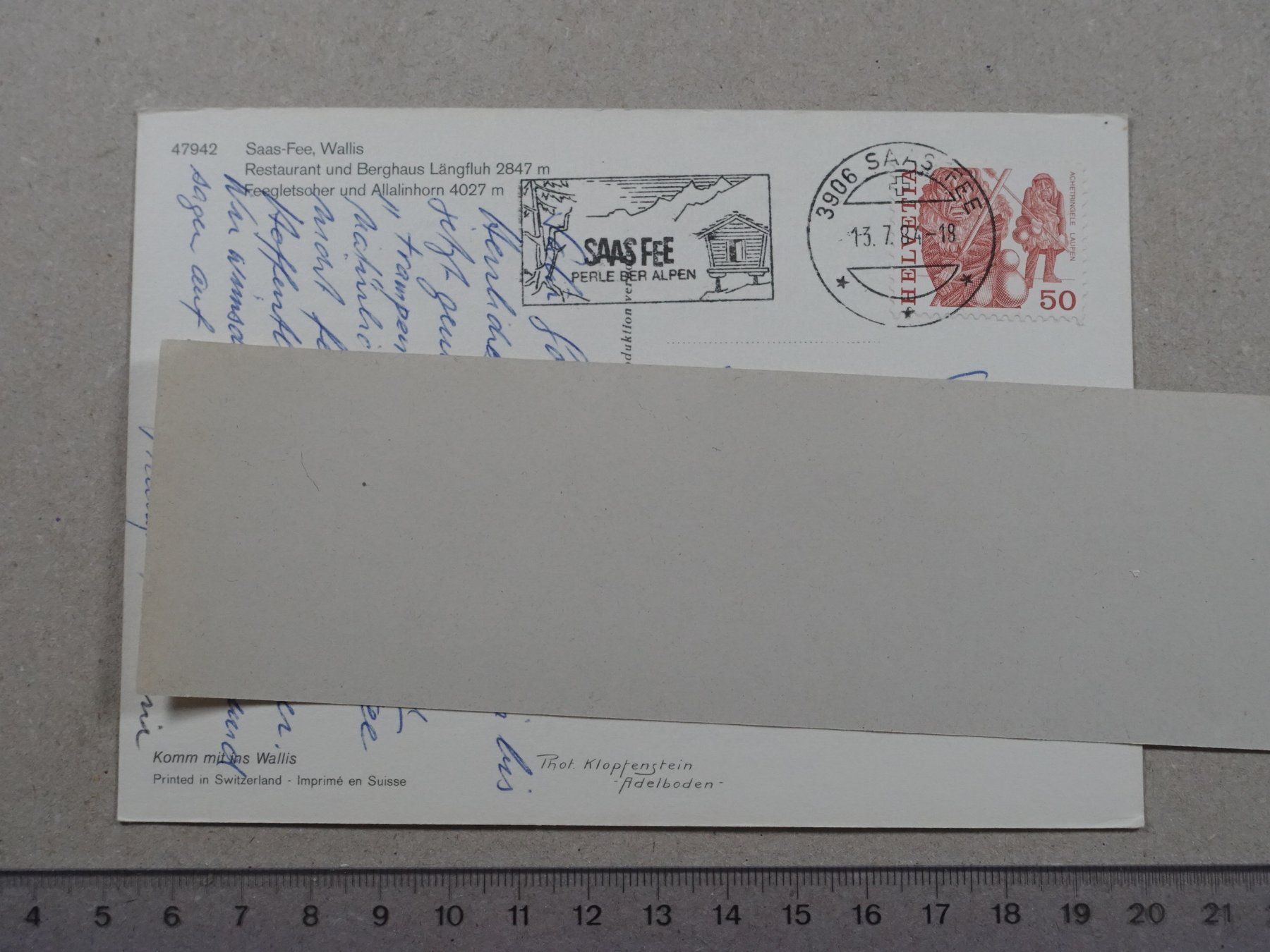 Cartes postales: Saas-Fee, 1984, Längfluh – D'occasion à Lenzburg par fh1 1