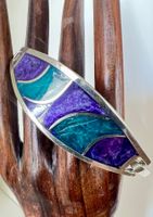 Vintage Armreif Alpaca Mexico Emaille-Inlay violet-türkis