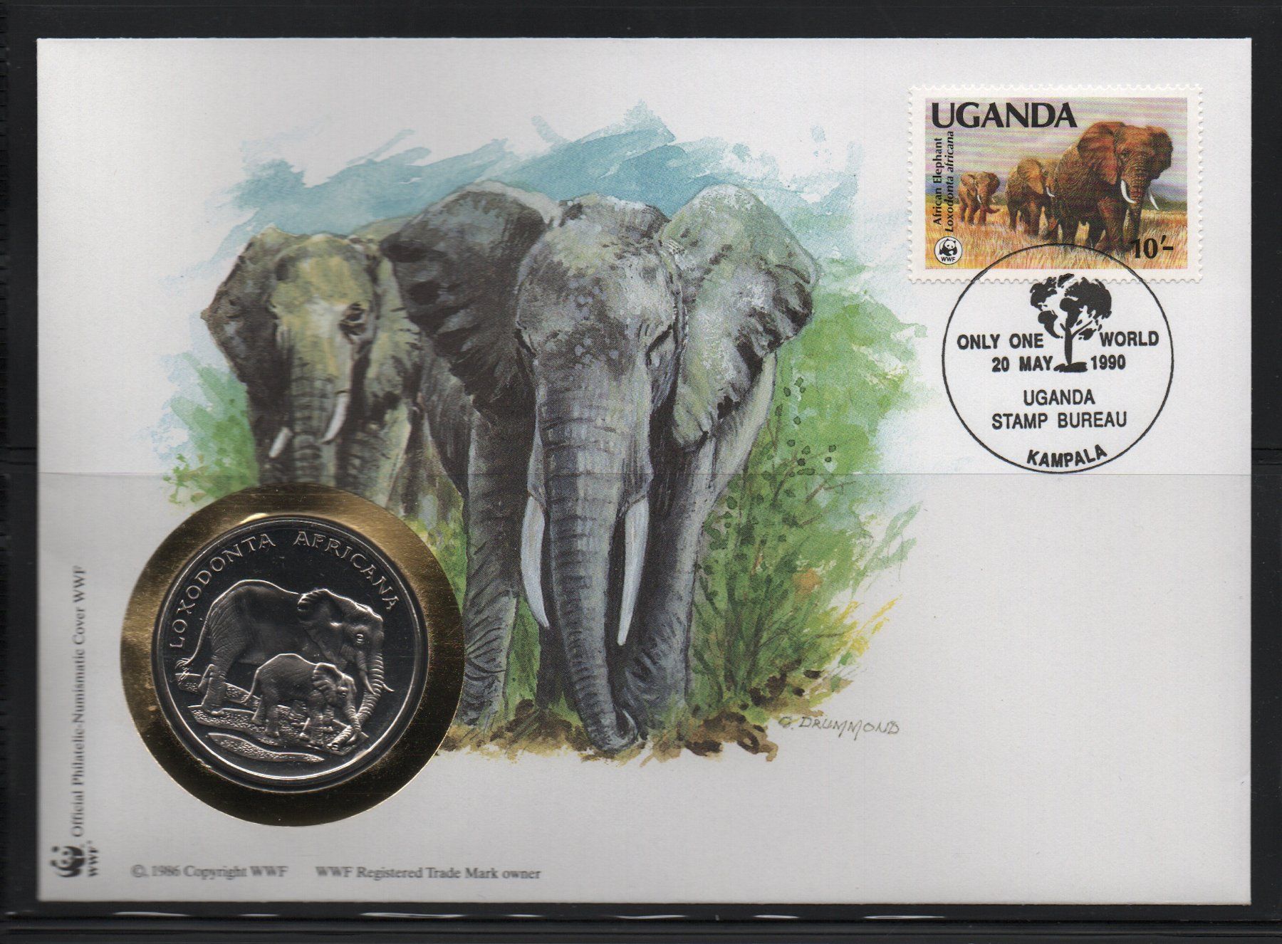 Medaglie: Münzbrief Uganda Elefanten 1990 – Usato da Ebikon venduto da bowito