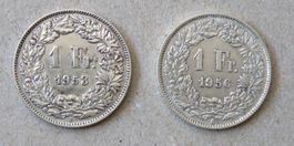 2 x Fr. 1.-  1953 und 1956  Silber
