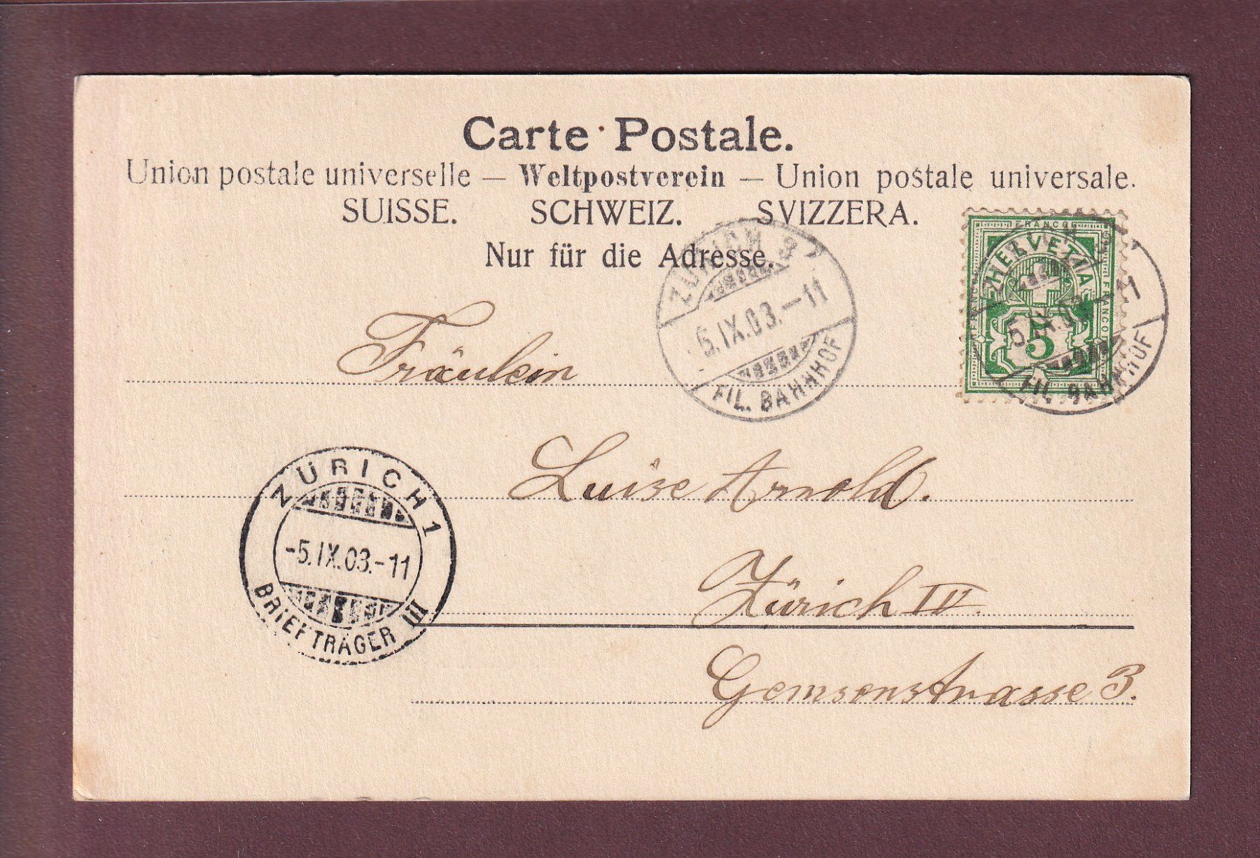 Cartoline postali: ZÜRICH - Bauschänzli - 1903 – Usato da Pully venduto da nicecards 1