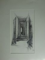 Tuschzeichnung Hausflur / Walter Roshardt 1897-1966