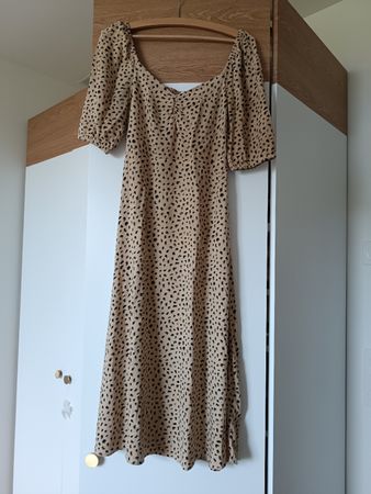 Beiges Kleid mit schwarzem Muster, Grösse XS/S