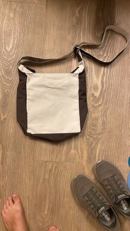Shoulder Bag Brown Beige Fabric Good Condition