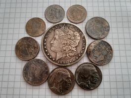 Lot USA, Dollar + 3/5 Cents, 11 Stk ab 1865!