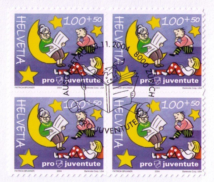 Tutti i francobolli: 2004_J373-76_PRO JUVENTUTE_FDC Vb-Marken ZUSAMMENHÄNG.+HELL! – Usato da Marthalen venduto da Ch_quality 7