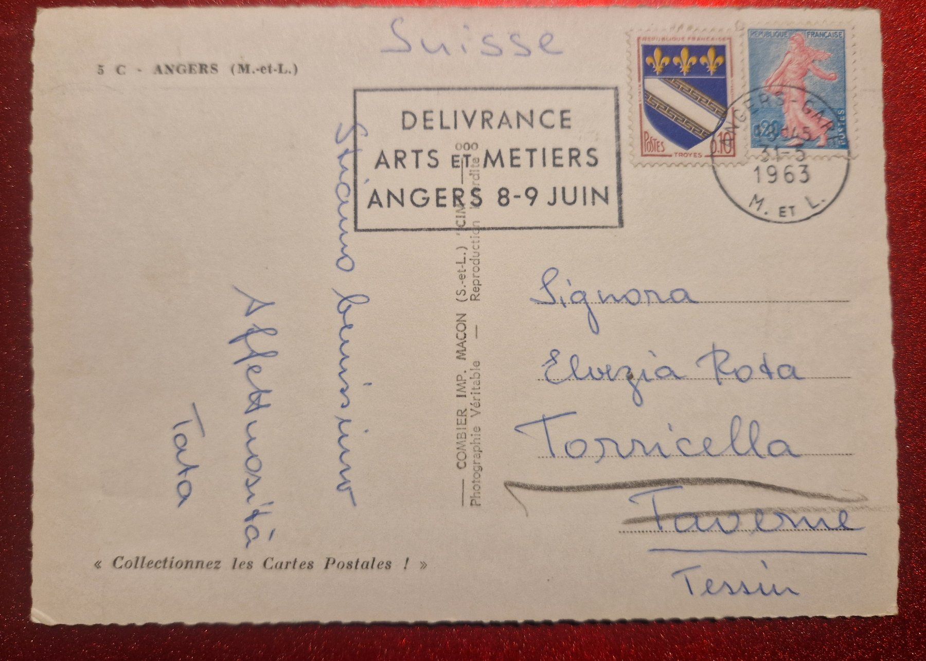 Cartoline postali: Angers, Frankreich 1963 – Usato da Melchnau venduto da Fishel 1