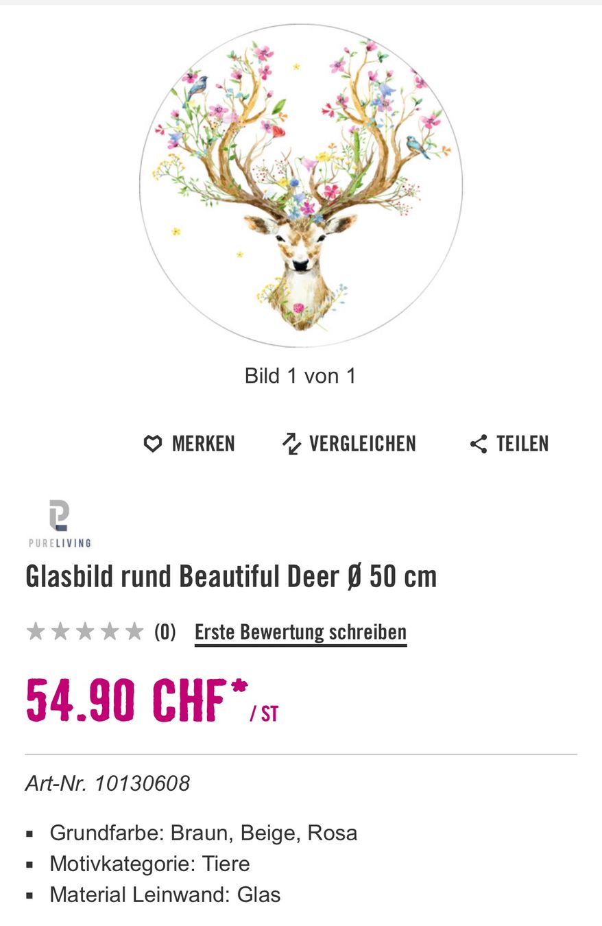 Foto & Immagini: Glasbild Hirsch mit Blumen – Nuovo (secondo la descrizione) da Hirzel venduto da ange4586 1