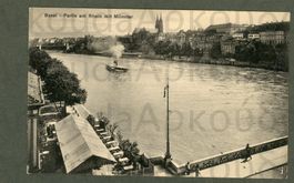 AK sw Basel BS Mittl.Brücke/Greifengasse gegen Pfalz ≈ 1920