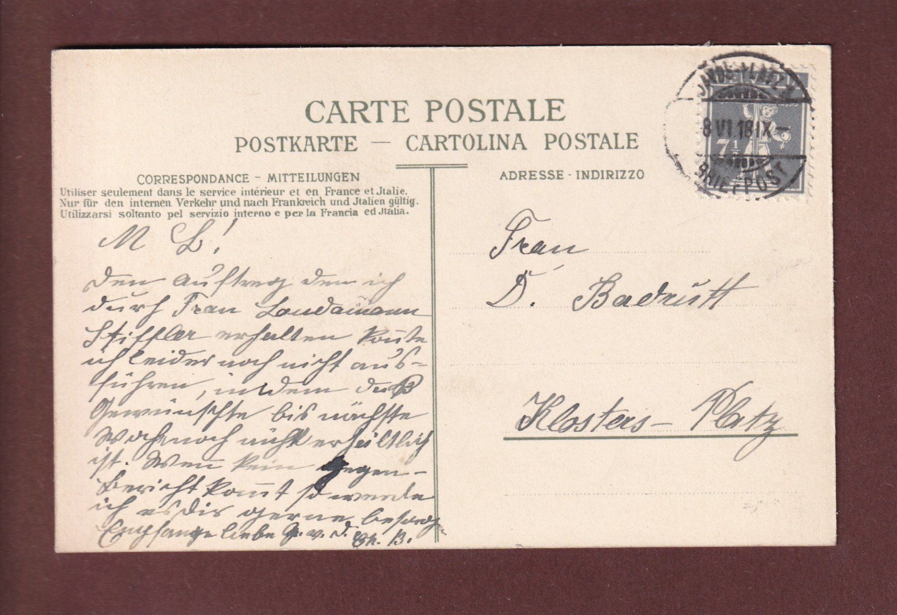Cartoline postali: DAVOS - Kirche - 1918 – Usato da Pully venduto da nicecards 1