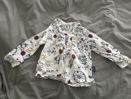 Kinder Hemd Gr. 100, Langarm, Weiss mit Motiven, Top