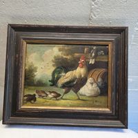 Ölgemälde "Hühnerfamilie" Signiert