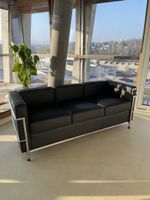 Ledersofa 3er Schwarz,Chrom Hochglanz,Design Klassiker