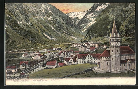 Cartoline postali: Göschenen, Ortsansicht und Gotthardbahn – Usato da Berlin venduto da bartko-reher