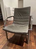 80er Design Sessel Graugrün Leder Chromstahl 