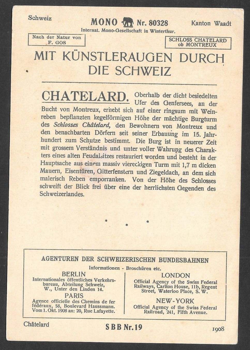 Cartoline postali: Châtelard Schloss Mono-Karte Francis Gos – Usato da Olten venduto da clotaldi 1