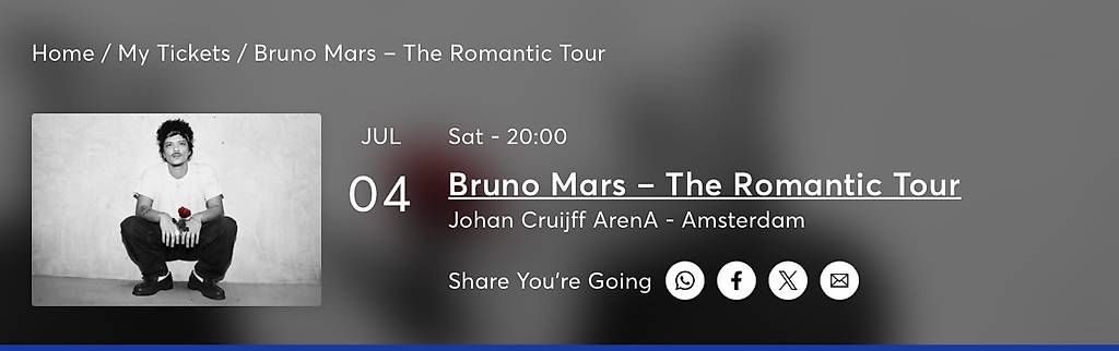 Biglietti: 2 Bruno Mars Tickets 04.07 in Amsterdam – Nuovo (secondo la descrizione) da Volketswil venduto da ran_j7bb