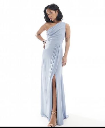ASOS TFNC Petite Bridesmaid chiffon maxi dress dusty blue XS