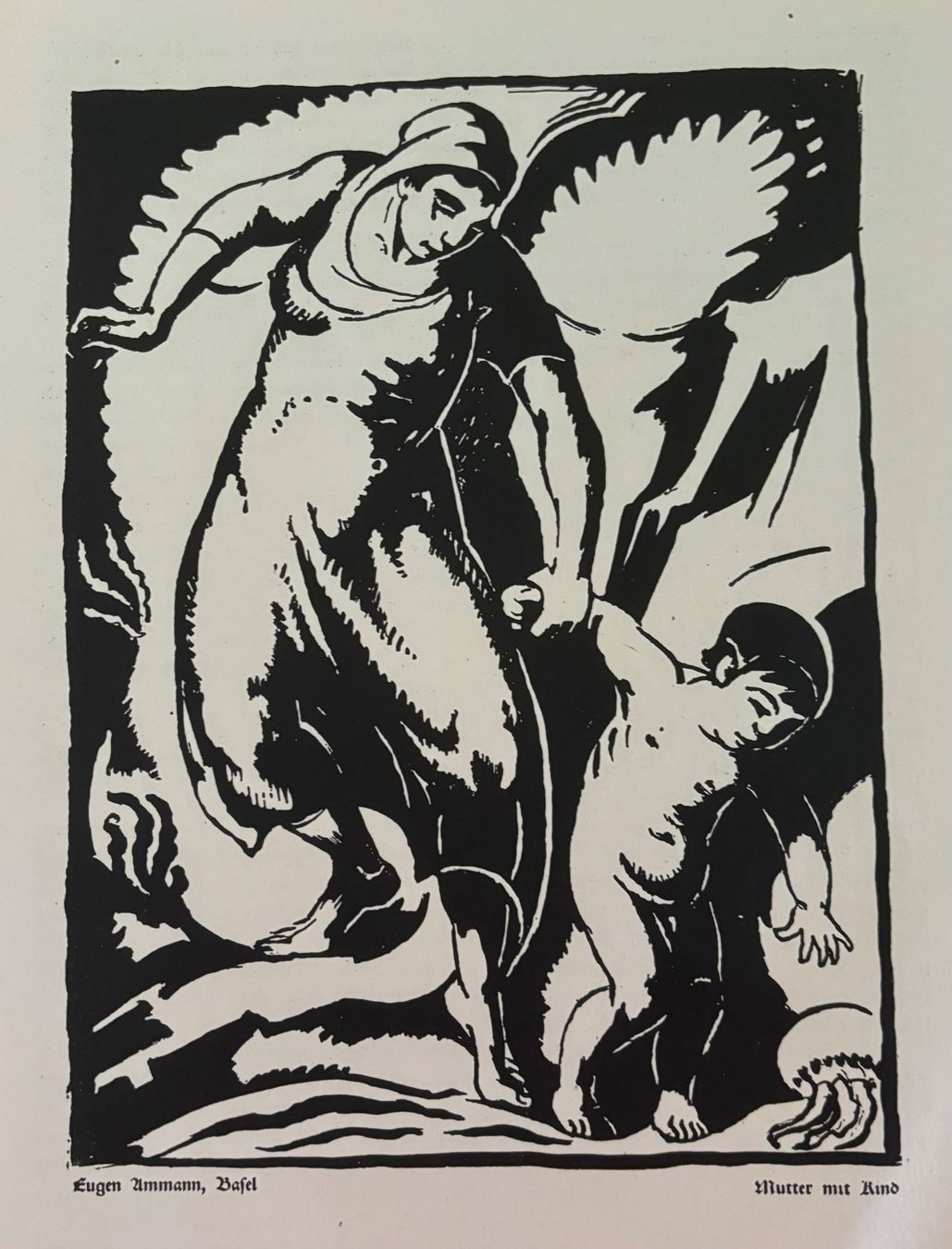 Xilografie: Eugen Ammann, Basel, Holzschnitt, Mutter mit Kind, 1916 – Usato da Frauenfeld venduto da Merk52