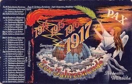 Kriegserklärungen 1914-15-16, gelaufen 1916 mit Feldpost