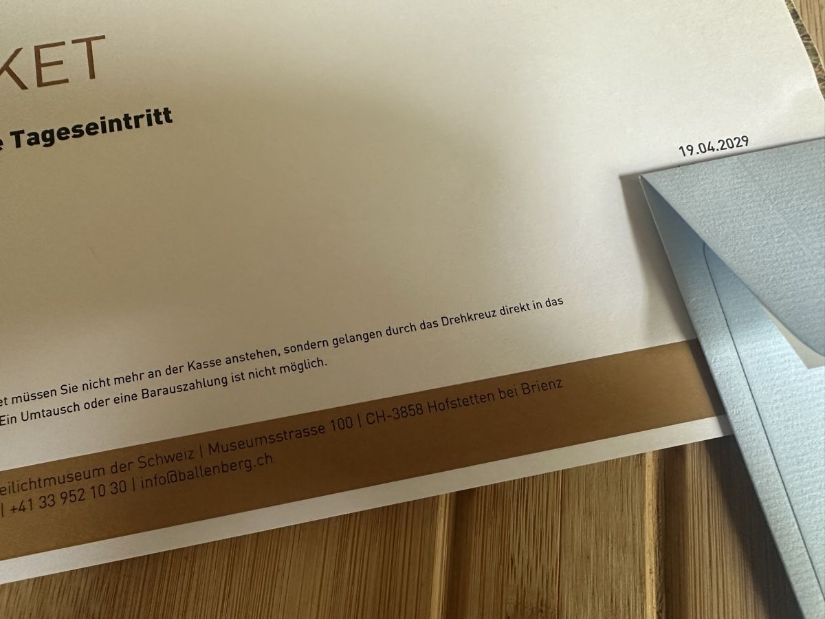 Biglietti: 1x Ballenberg Freilichtmuseum Ticket 19.04.2029  – Nuovo e nell'imballaggio originale da Niederlenz venduto da Nici6 2