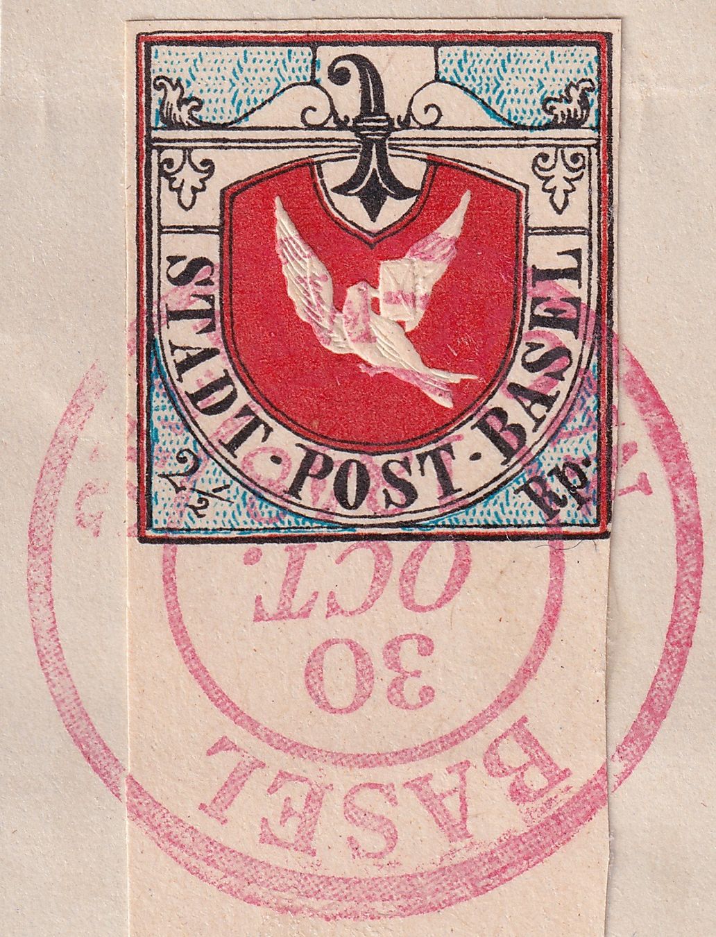 Tutti i francobolli: 1847: BASLER TAUBE gestemp.von WINTER mit enormem Bogenrand. – Usato da Sursee venduto da Luzernerraute 1