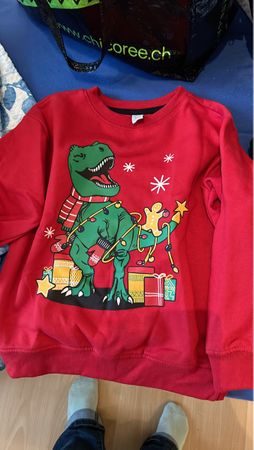 Kinder Pullover rot T-Rex Weihnachten Grösse 122