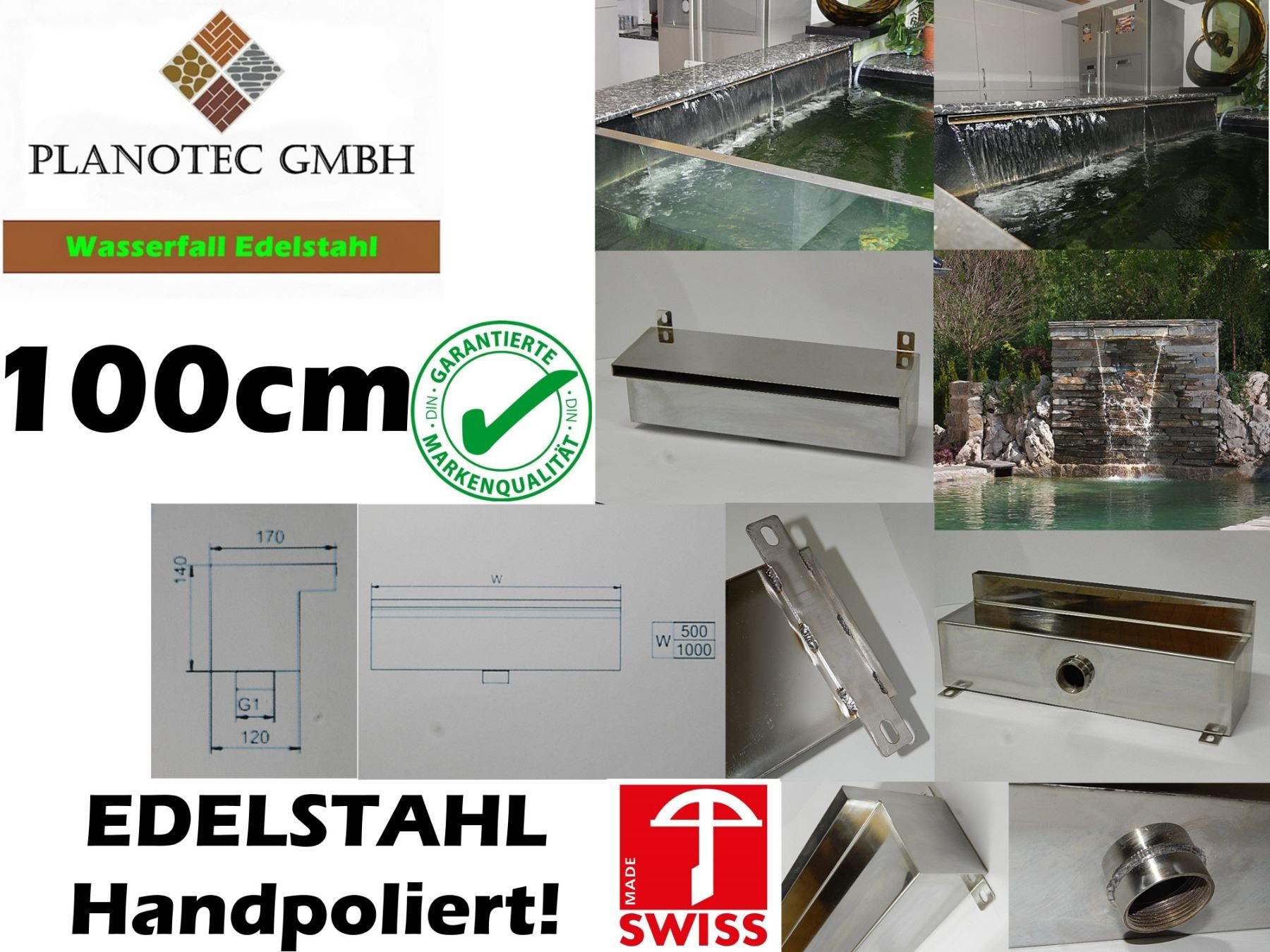 Stagni & Fontane ornamentali: Edelstahl Wasserfall von PLANOTEC 100cm – Nuovo e nell'imballaggio originale da Hittnau venduto da Silvio50 1